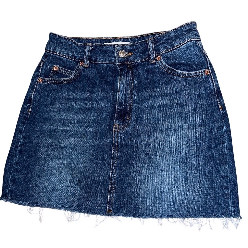 MOTO Blue Jean Skirt Frayed Bottom Size 4